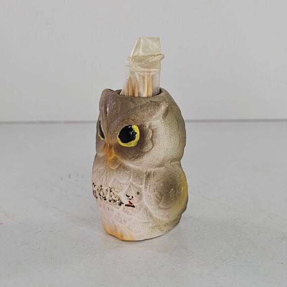 Vintage Owl Toothpick Holder Miniature Ceramic Figurine - Picture 6 of 9